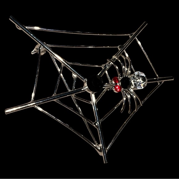 Silver Spider Web Brooch with Red Accents - Picture 2 of 6